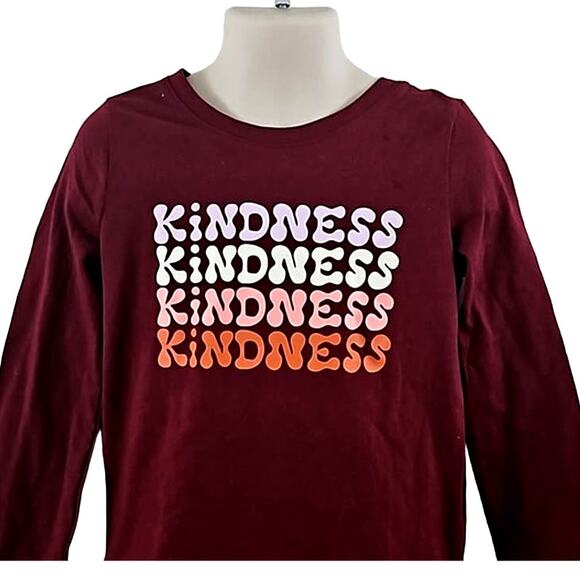 Excellent Cat & Jack Girl Burgundy Long Sleeve Crewneck Tee Shirt Size 4T Cotton - Picture 3 of 4